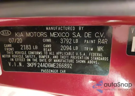 2021 Kia Forte Lxs from USA, damaged, VIN 3KPF24AD6ME266892